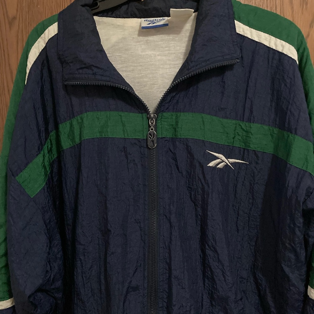 Vintage Y2K Reebok Men's Blue and Green Windbreaker